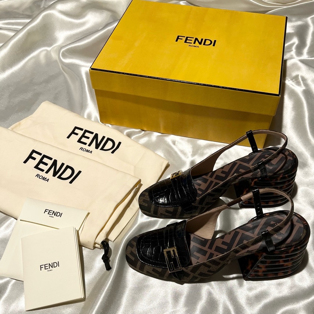 ❌ SOLD ❌ Fendi Jacquard Calfskin FF Tortoise Slingback Size 36.5
